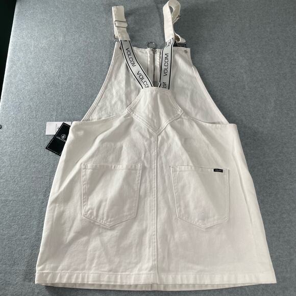Volcom White Overall Front Zip Teen Mini Dress Skirt Jumper Summer Medium NWT - Picture 15 of 16